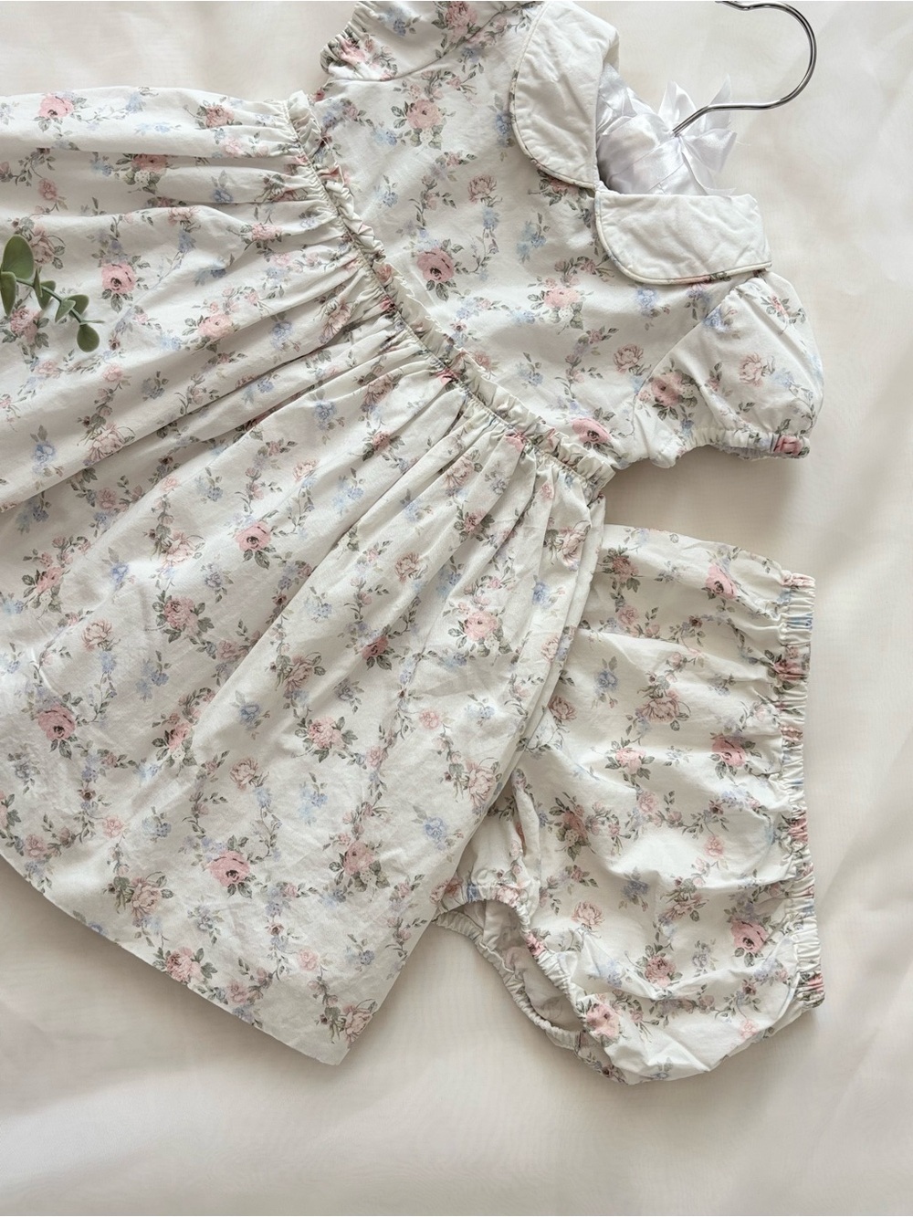 Edgehill Collection White Floral Girl’s Formal Dress with Pink and Green Accents